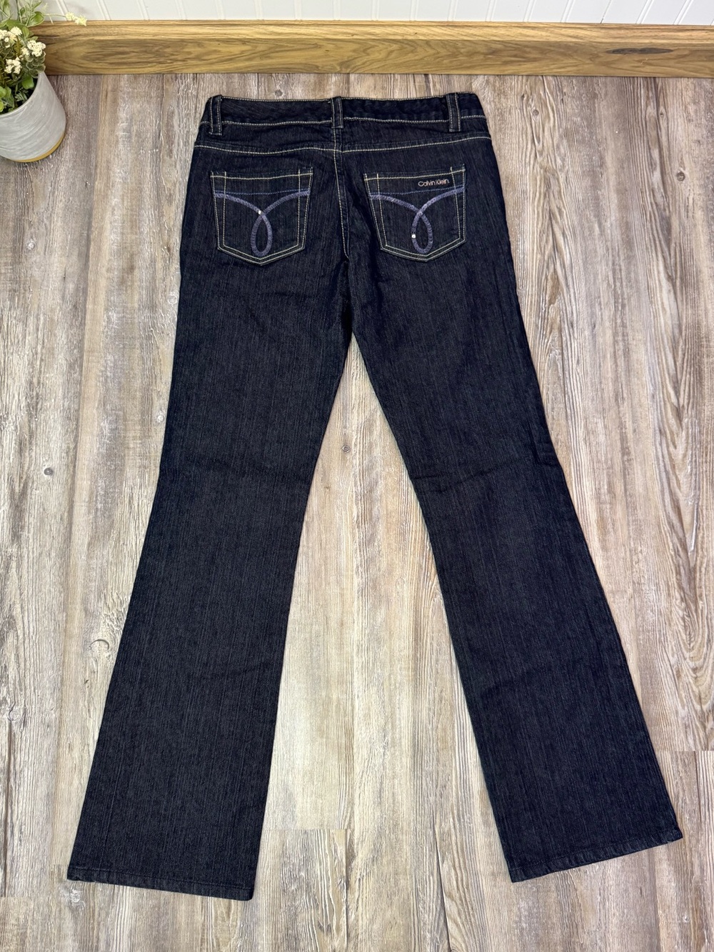 Calvin Klein Womens Jeans Dark Wash Blue Bootcut Sequin Design Y2K Size 4